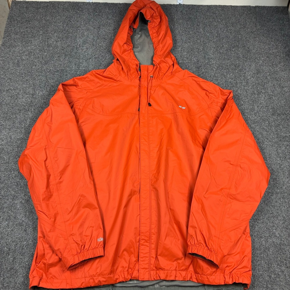 Koppen Mens XXL Orange Ripstop Hooded Rain Jacket Full Zip Mesh Lined Shell